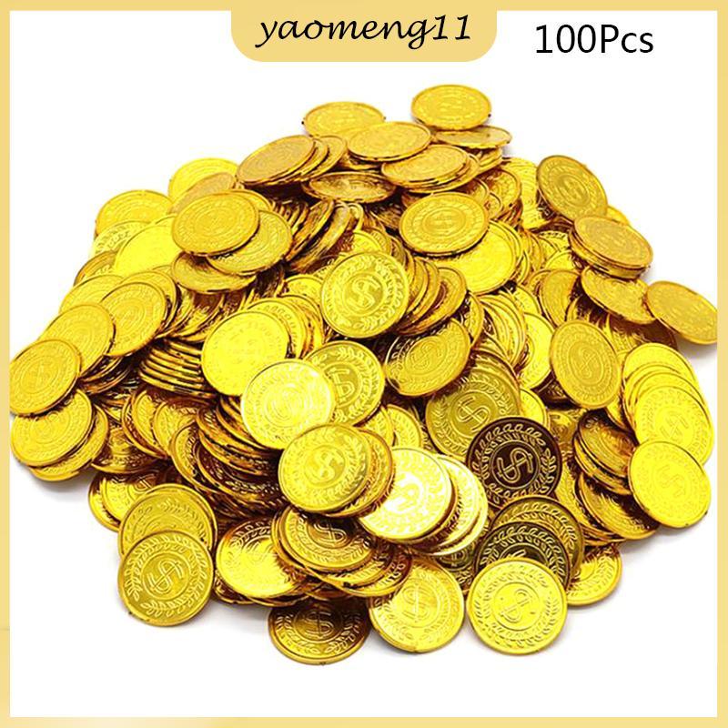 YM 100 ชิ้น/ถุงทองเหรียญปลอม Shining Pirates เหรียญพลาสติก Party เกมสกุลเงินของเล่น TH