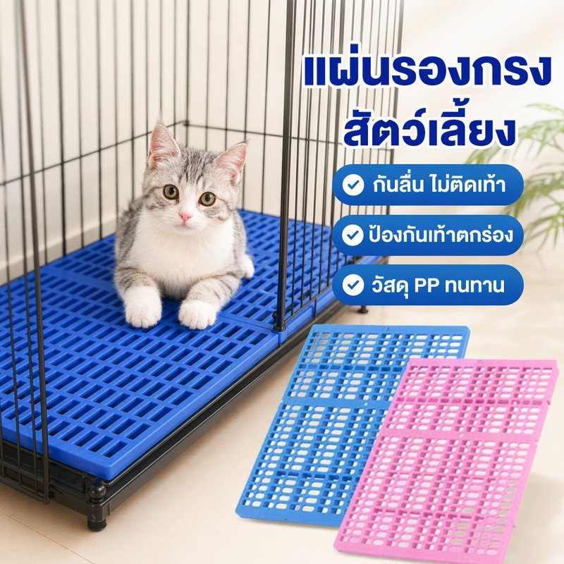 แผ่นรองกรงแมว แผ่นรองกรงสัตว์เลี้ยง แผ่นปูพื้นกรง กันลื่น ระบายอากาศ ถอดล้างง่าย พลาสติกPP