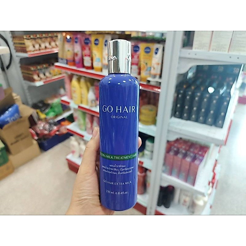 Go hair Extra milk treatment hair โกแฮร์ เอ็กซ์ตร้า มิลค์ ทรีทเม้นท์ แฮร์ โกแฮร์ขวดน้ำเงิน ( 250 มล.