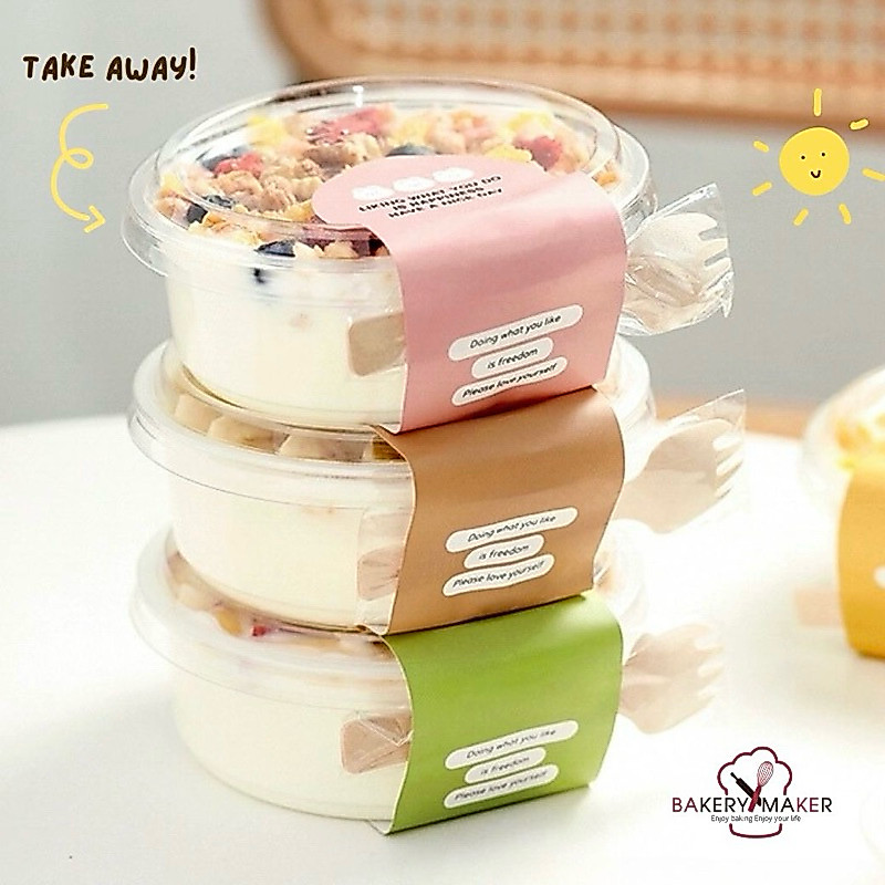 ถ้วยโยเกิร์ต 350 มล. แพค10ใบ ฝาเรียบ / สติกเกอร์ กล่องพลาสติก ทรงกลม 12 ออนซ์ Yogurt bowl Sticker