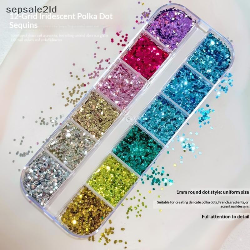 (seps) Nail Art Glitter Sequins 12 สี Round Dot High Sparkle 1 ชุดจํานวนมากสําหรับ Professional Salon Home DIY ใช้ (TH)