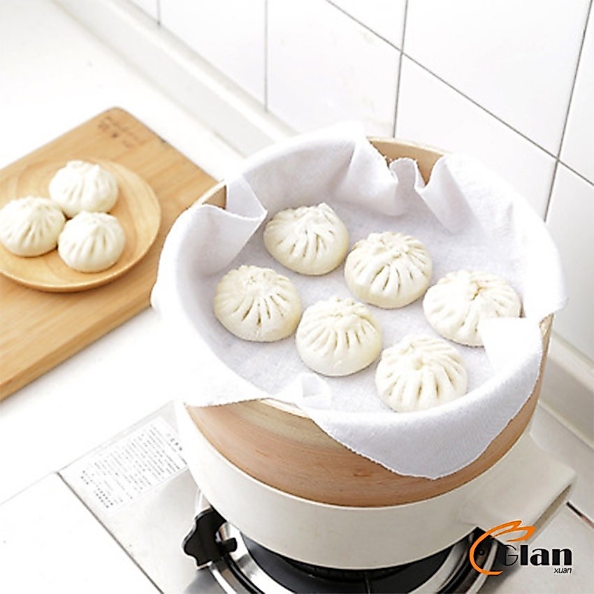 Glanxuan ผ้าขาวบาง(เล็ก) สำหรับนึ่งอาหาร สามารถซักแล้วนำกลับมาใช้ใหม่ได้ Steamer mat