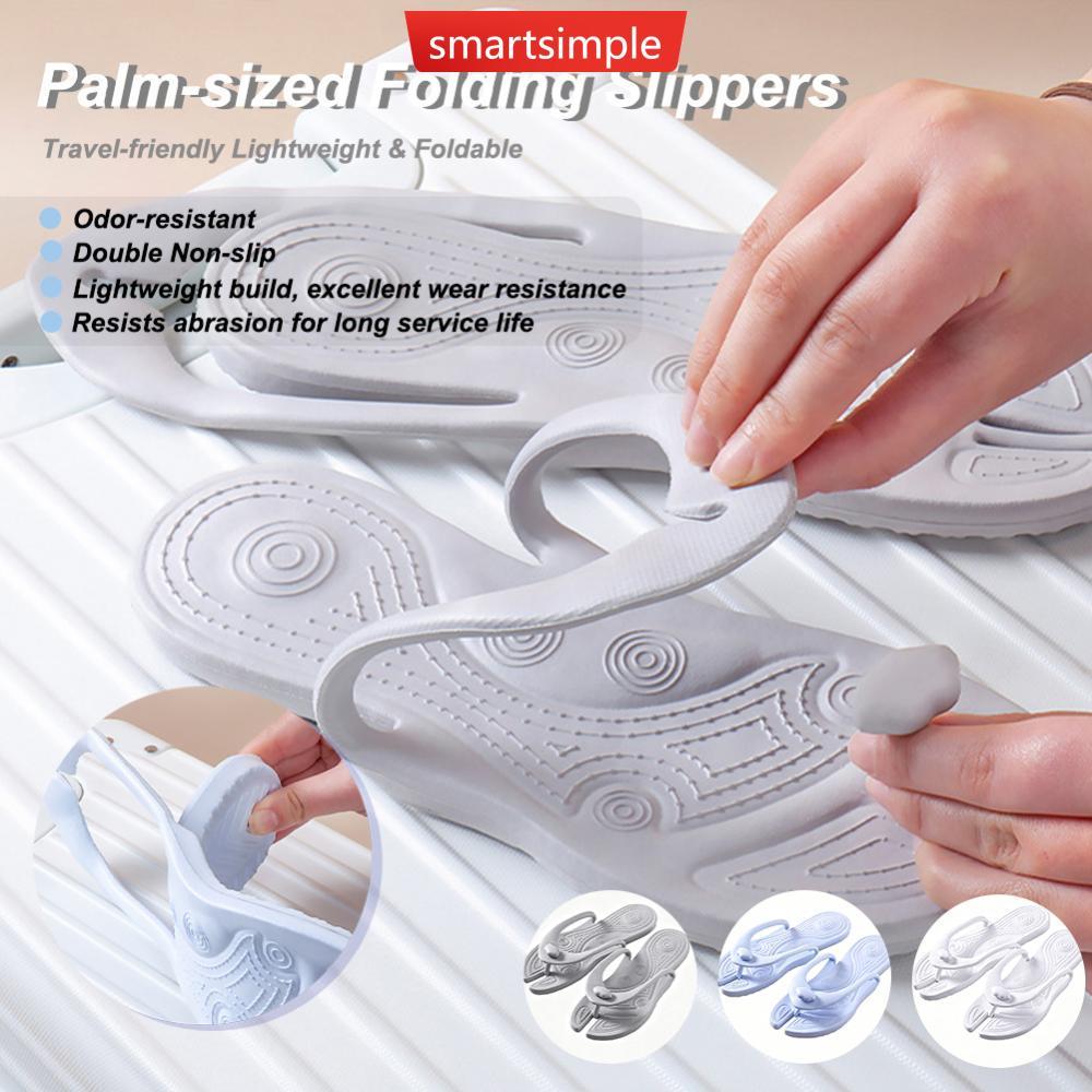 SMARTSIMPLE 1 คู่สีทึบแบบพกพาพับ Flip-flops Anti Slip รองเท้าแตะสําหรับ Travel Hotel Bath รองเท้าแตะ