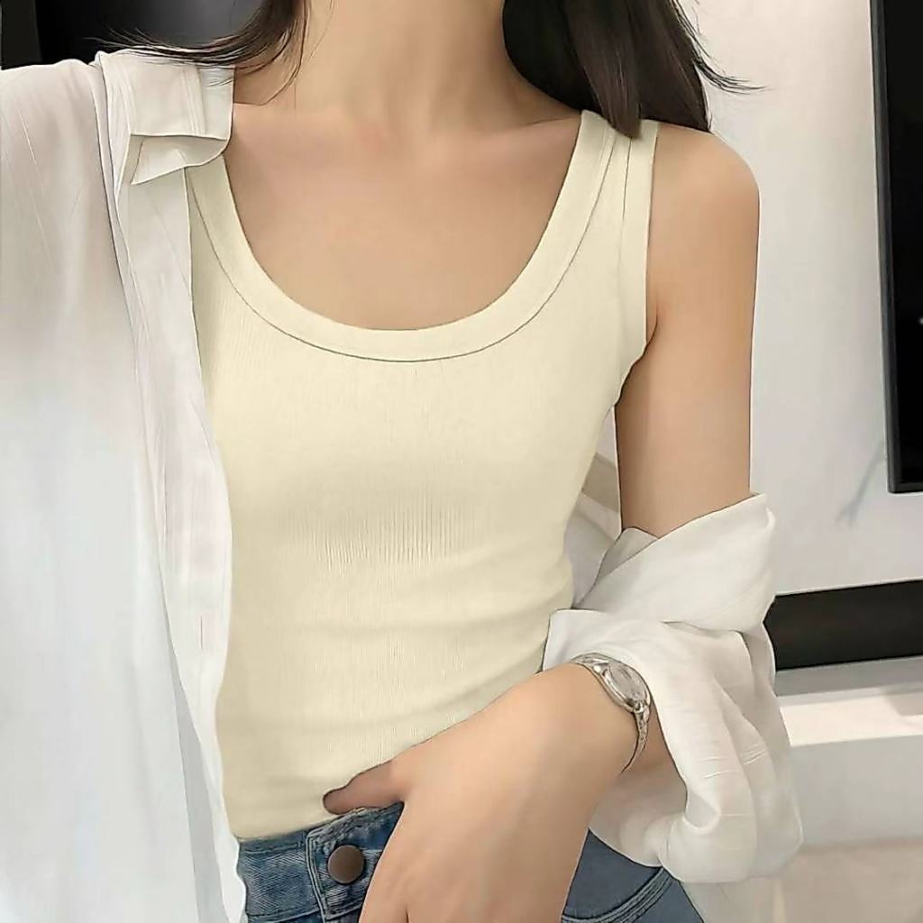 เสื้อกล้าม สีพื้น รุ่นไม่มีฟองน้ำ  เสื้อกล้ามลำลอง ทรงเบสิก สีพื้นเปิดไหล่ สำหรับสตรี นุ่มและใส่สบาย แฟชั่นสไตล์ลำลอง