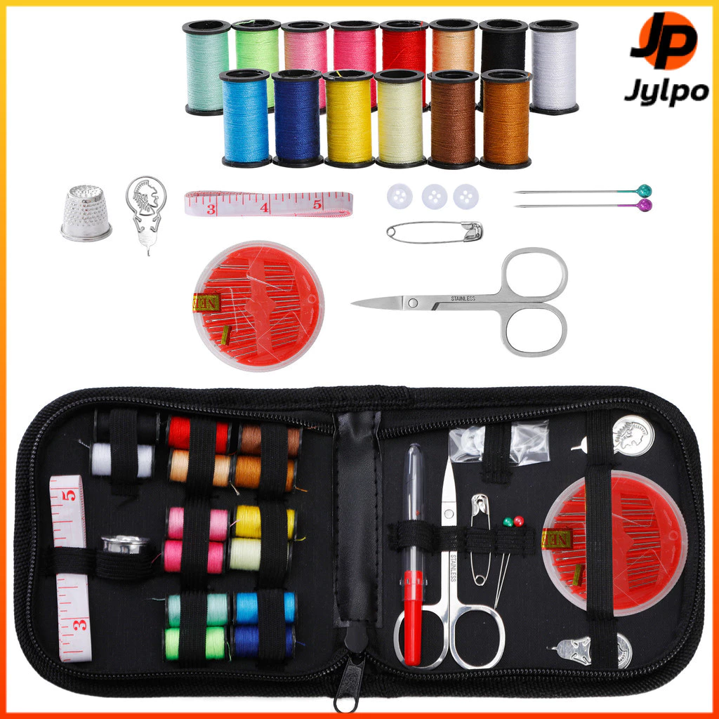 Jylpo ชุดเครื่องมือเย็บผ้าแบบพกพา DIY ประกอบด้วยเข็มด้ายอุปกรณ์เย็บปักถักร้อยและเย็บผ้าครบชุด