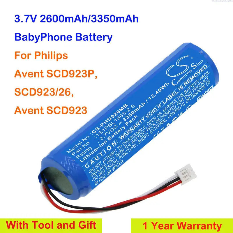 Cameron Sino 2600mAh/3350mAh BabyPhone แบตเตอรี่ 1S1PBL186652.6 สําหรับ Philips Avent SCD923P, SCD92