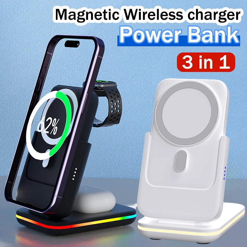 3 in 1 Wireless Portable Charger มัลติฟังก์ชั่น Magnetic Power Bank 5000mAh Fast Charging Powerbank 