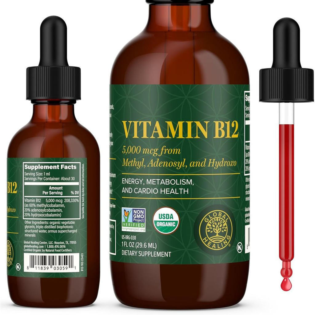 ราคาถูก ระบบภูมิคุ้มกัน Boost ที่เชื่อถือได้ GlobalHealingC-VitaminB12Sublingual5000MCGOrganicLiquid