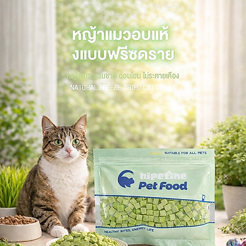 ขนมแมวสุขภาพ หญ้าแมวฟรีซดราย 100 กรัม ลดปัญหาก้อนขน ปลอดภัยต่อแมว