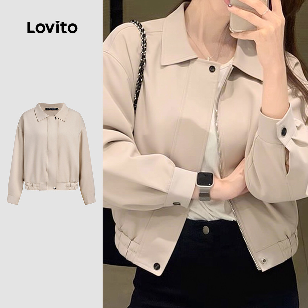 Lovito แคชชวล เสื้อโค้ทลําลองเสื้อกันลม/เสื้อโค้ทซิปกระดุมกันน้ําสําหรับผู้หญิง LNA34140 (แอปริคอท)