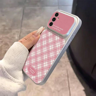 ลายสก็อตสีชมพู เคส For Samsung A27 A37 A57 S26 A07 A17 A56 A36 A06 A16 A35 A55 A15 เคสโทรศัพท์หนังแกะ เคสโทรศัพท์