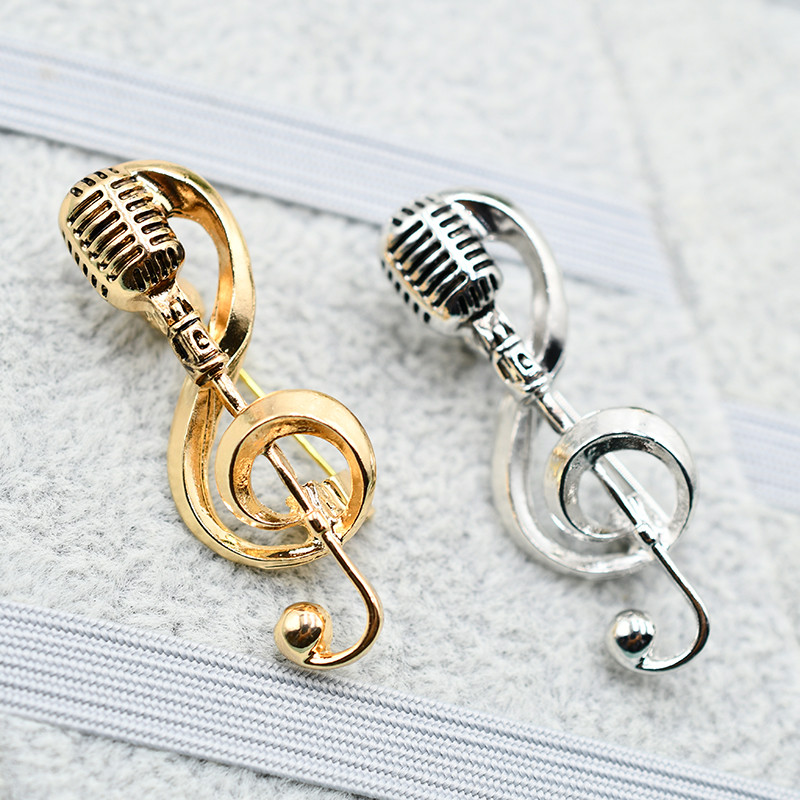 Treble Score ไมโครโฟนเข็มกลัดหมายเหตุอารมณ์ผู้ชายสูทผู้หญิงเข็มกลัด Pin เข็มกลัดแฟชั่น Badge