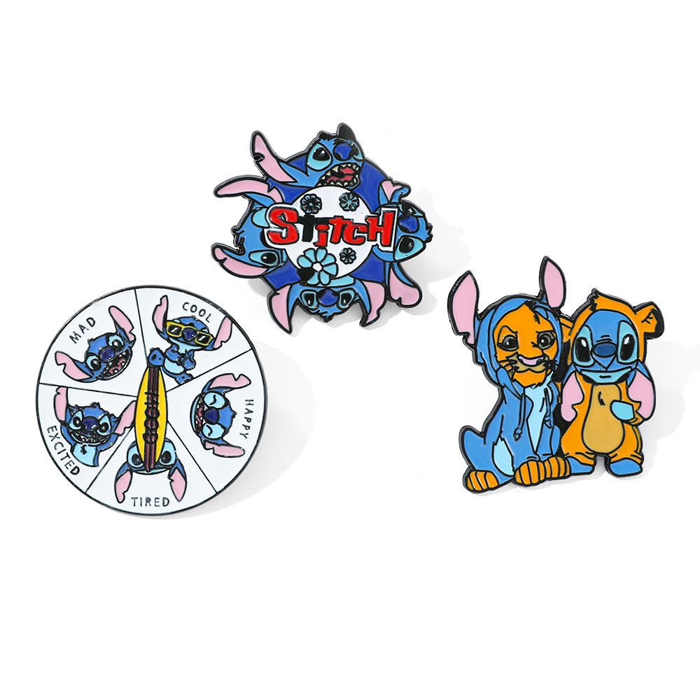 3 ชิ้น/เซ็ต Stitch & Lilo โลหะเคลือบ Pins น่ารัก Stitch เข็มกลัดสําหรับกระเป๋า/เสื้อผ้าโลหะผสมหยดน้ํามัน Badge