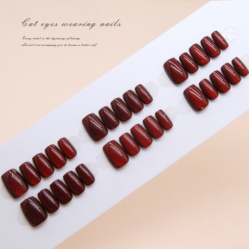 30 ชิ้น Cats Eye Cherry Red Whitening เล็บชิ้นสั้น T Nail Art-T036 - รูปที่ 2