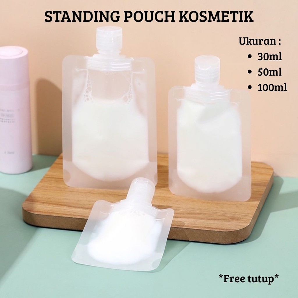 COSMETIC POUCH Standing Spout Cosmetic + Travel Lid Packaging Plastic Travel Bottle Bag
