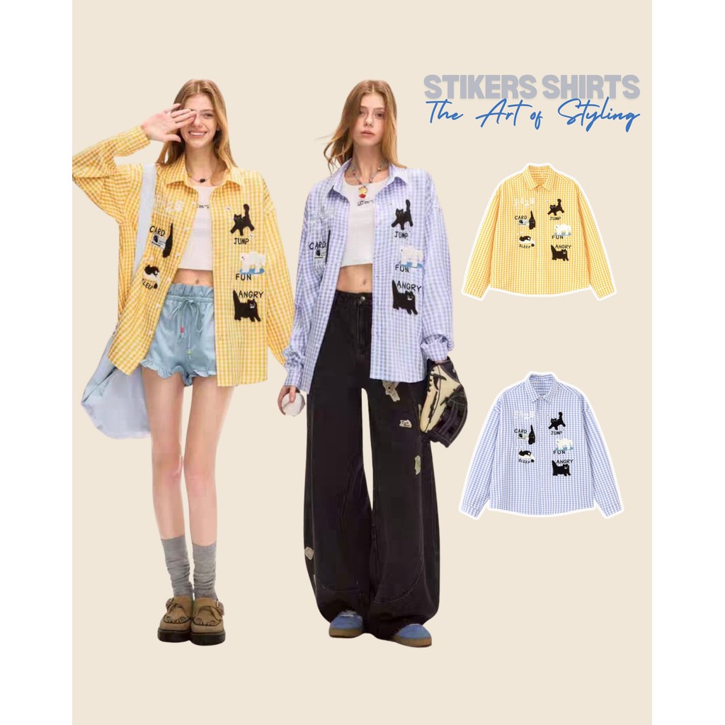 สินค้าลิขสิทธิ์แท้ IRIS BOUTIQUE Art styling IS082705 Patchwork Plaid Shirt เสื้อเชิ้ต แขนยาว ใส่สบาย แมชง่าย