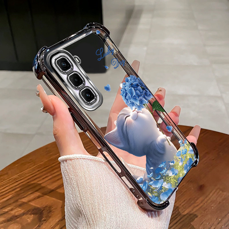 เคสสําหรับ Infinix Hot 60 Pro plus Hot 60i 4g 5g 60 Pro + เคสโทรศัพท์ดอกไม้แมวสี่มุมซิลิโคนTPUโปร่งใสSoft shell XH007 - รูปที่ 3