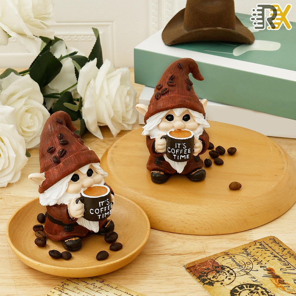 2 ชิ้นเรซิ่นกาแฟ Gnome ตุ๊กตา 3D Elf Dwarf Figurine เพิ่มสนุกกาแฟ Gnome ชุดสําหรับตกแต่งบ้าน SHOPCYC