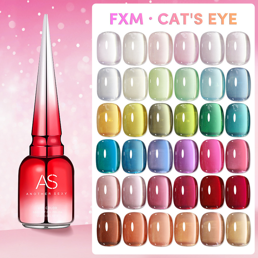FXM สีเจลแยกขวด ลูกแก้ว โทนสดใส 36สี Cat eye ยาทาเล็บเจล ตกแต่งเล็บ ASฝาแหลม 15ml -wenails