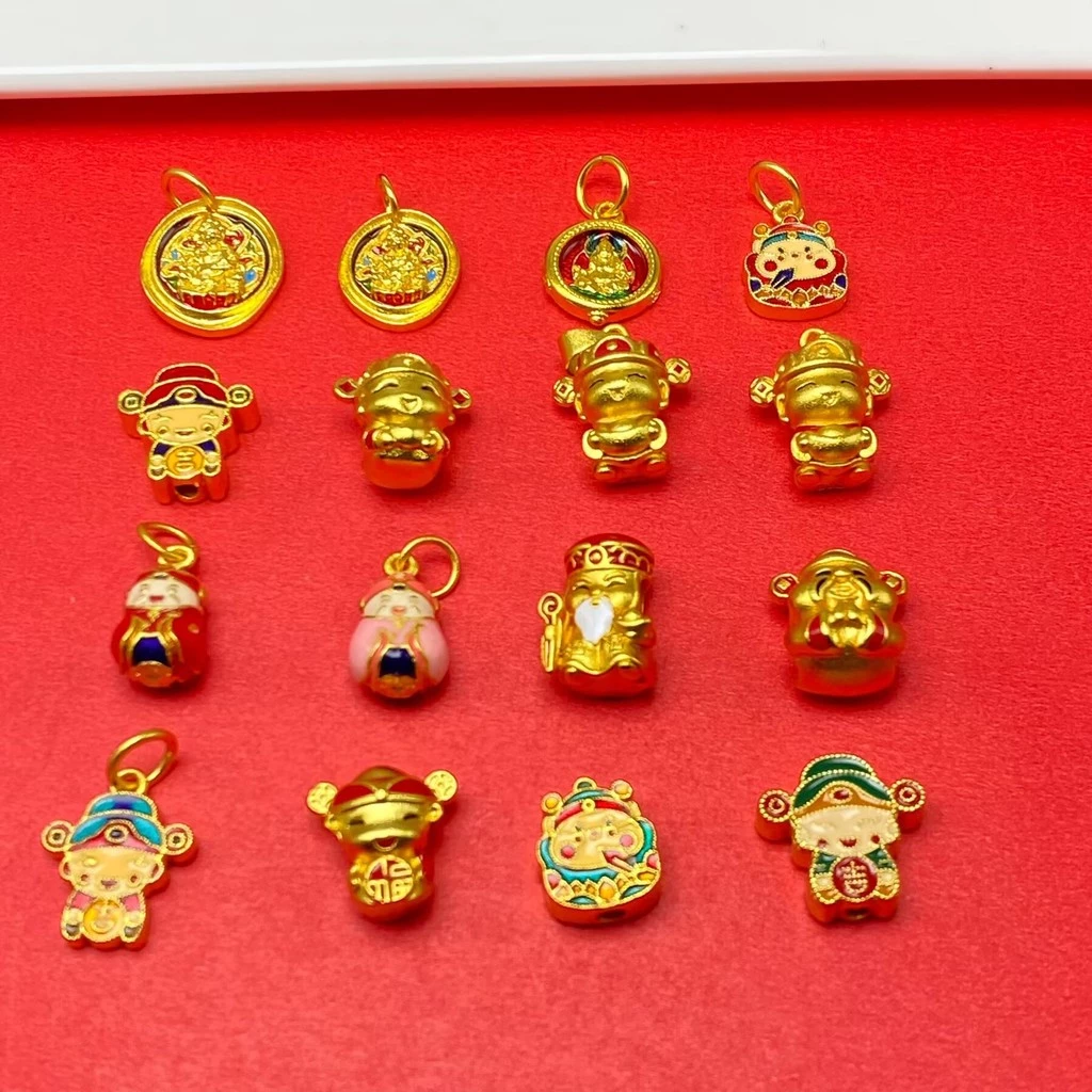 เครื่องประดับเทพเจ้าแห่งความมั่งคั่ง สีคงทน ทำจากทอง มือลูกปัดจี้