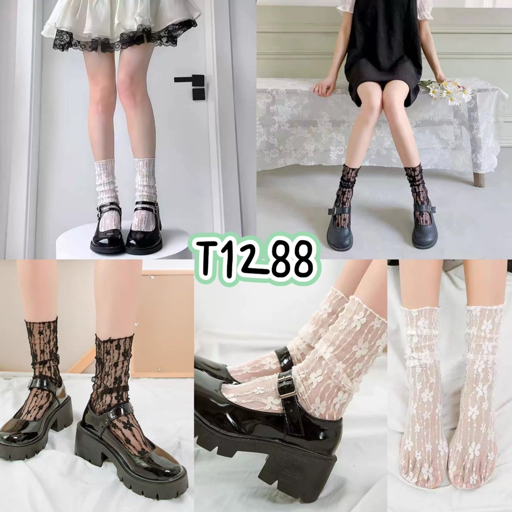 ถุงเท้าเกาหลี ญี่ปุ่น ลูกไม้ ซีทรู (t1288) น่ารัก