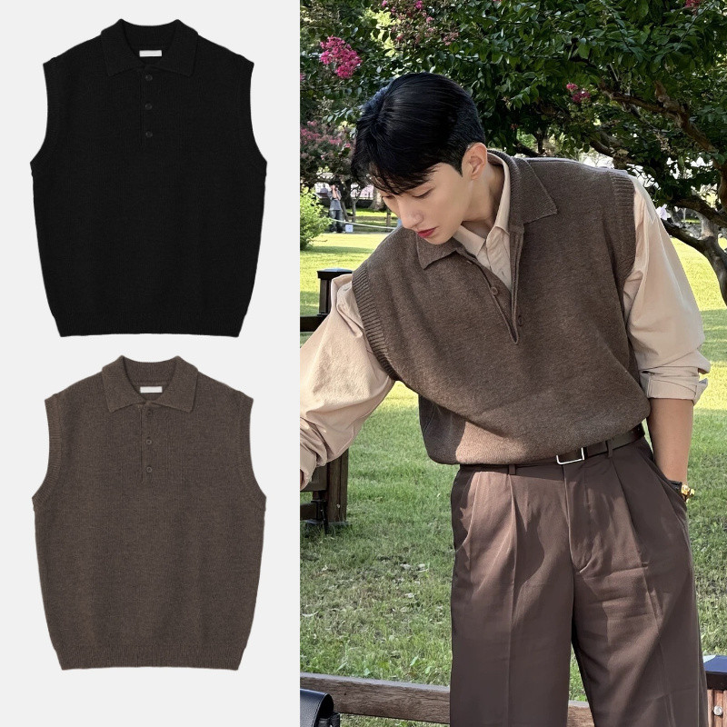 PantnoFluxus เสื้อกั๊กไหมพรมผู้ชาย สไตล์ฮาราจูกุญี่ปุ่น สวมใส่ง่าย มีสไตล์
