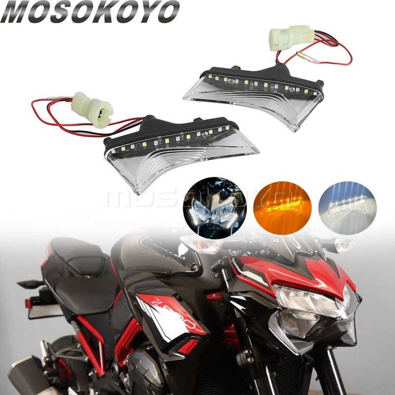 GLED สัญญาณไฟเลี้ยวด้านหน้ารถจักรยานยนต์ LED เลี้ยวสัญญาณด้านข้างไฟ DRL Flasher สําหรับ KAWASAKI Z90