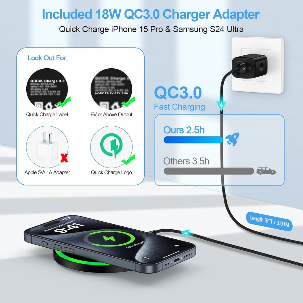 15W Pixel Wireless Charger Fast สําหรับ Google Pixel 9 Pro XL/9 Pro พับ/9 Pro/9/8a/8 Pro/8/7 Pro/7/7