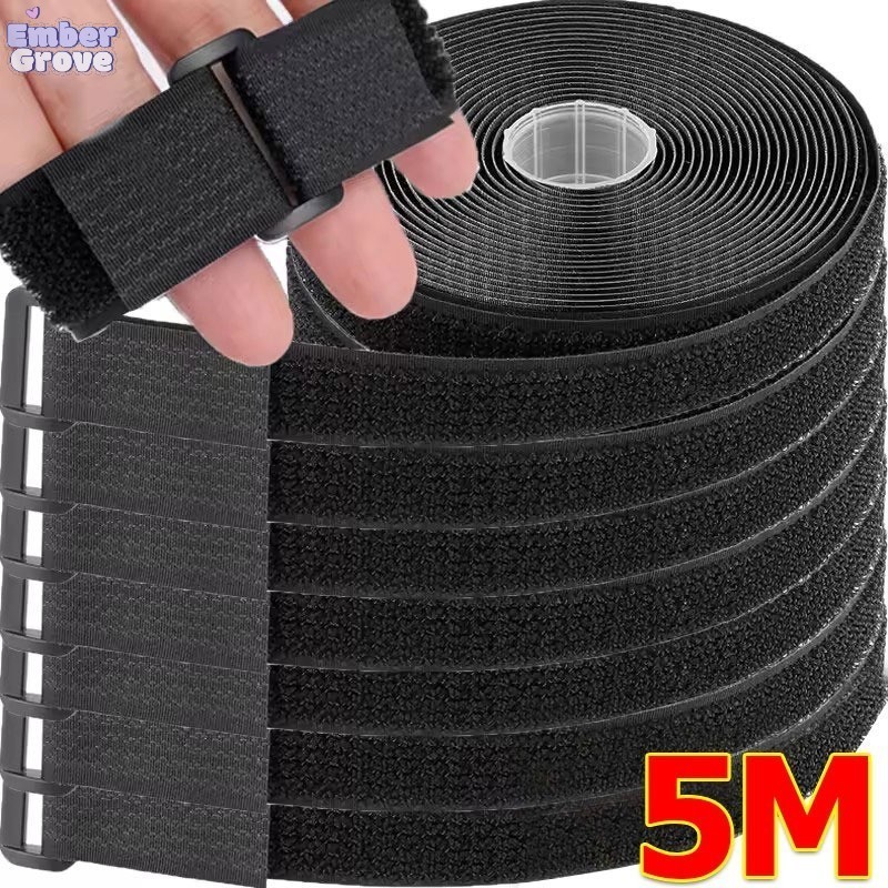 5M สายรัดแบบตะขอและห่วง พร้อมหัวเข็มขัด / สายรัดเคเบิลแบบปรับได้ / เชือกผูกไนลอนแบบใช้ซ้ำได้