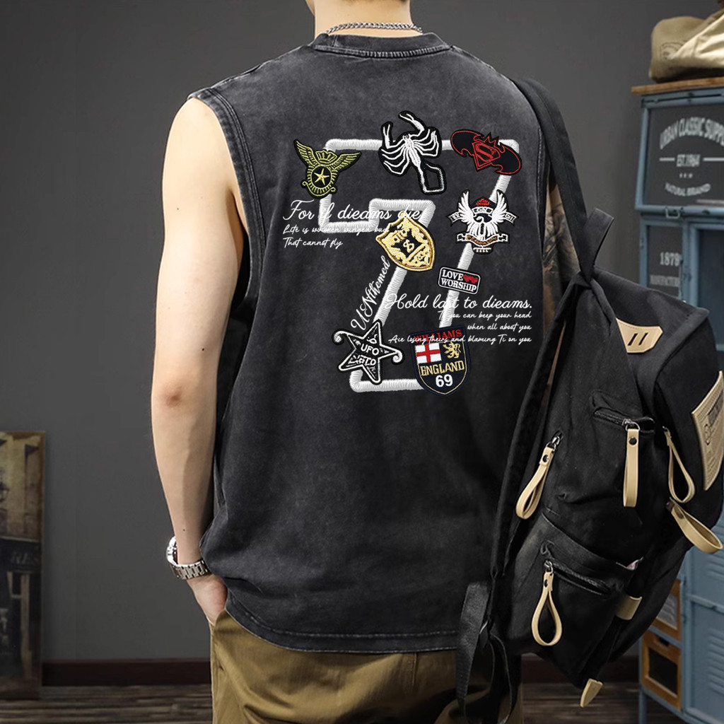 Sea.Tee เสื้อยืด แขนกุด เสื้อกีฬา ลายพิมพ์แฟชั่น ผ้าCotton 100% เหมาะกับใส่ออกกําลังกาย 'Seven'