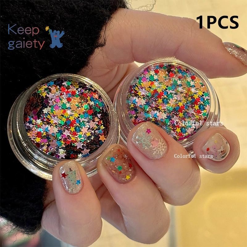 [Keepgaiety-t] 1Jar Sparkling Star Nail Glitter Sparkling Pentagram ตกแต่งเล็บออกแบบร้านทําเล็บอุปกรณ์เสริมน่ารัก DIY Nail Art Design [ใหม่]