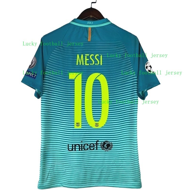 เสื้อยืดฟุตบอล Retro Barcelona Messi Iniesta Neymar Jr คุณภาพสูง