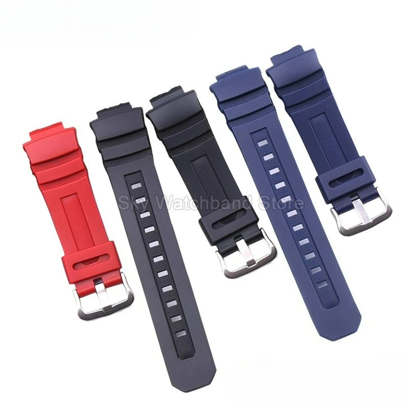 สําหรับ Casio เรซินสายนาฬิกา AW-591 590 5230 AWG-M100 101AW-582B G-7700 16 มม.สีดําสีแดงสีฟ้าเข็มหัว