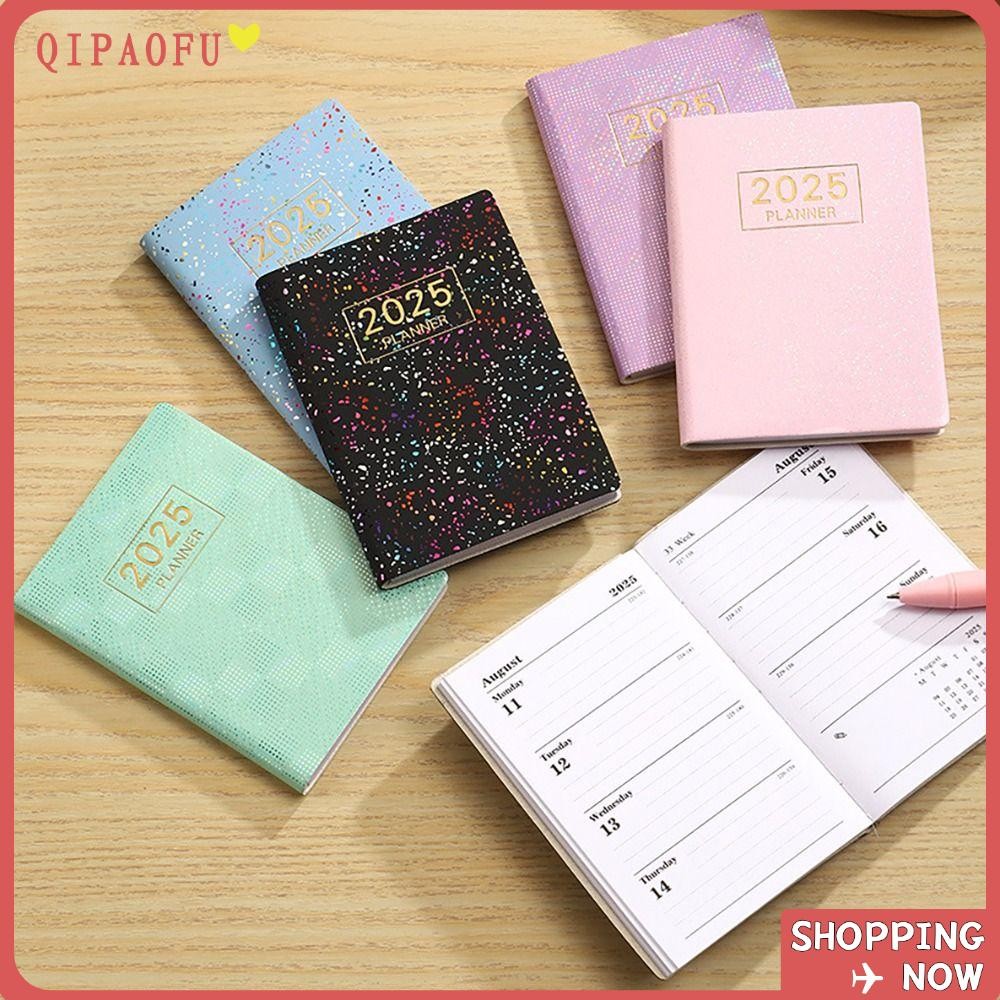 QIPAOFU 2025 หนังสือวาระ, สมุดบันทึกวางแผน A7 Mini 2025, Mini English To Do List with Calendar Daily