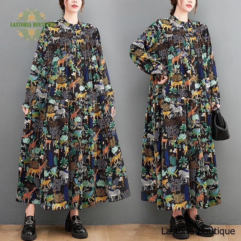 Zoey Midi Premium Oversize Dress with Animal Motif แฟชั่นล่าสุด Lastoria Boutique