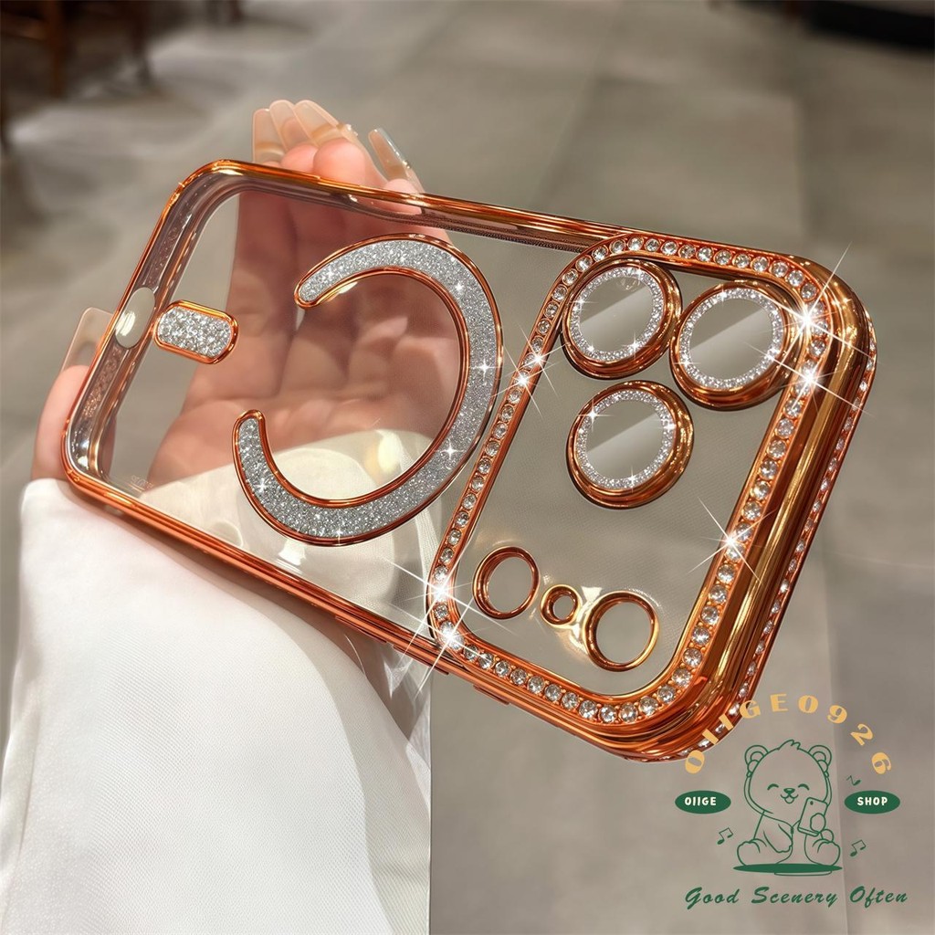 เคส iPhone17 สีส้ม ชุบเคสโทรศัพท์แม่เหล็ก iphone17 Pro Max 16 15 14 13 12 11 เคสสําหรับ iPhone เคสซิลิโคนนิ่ม TPU กันกระแทก - รูปที่ 2