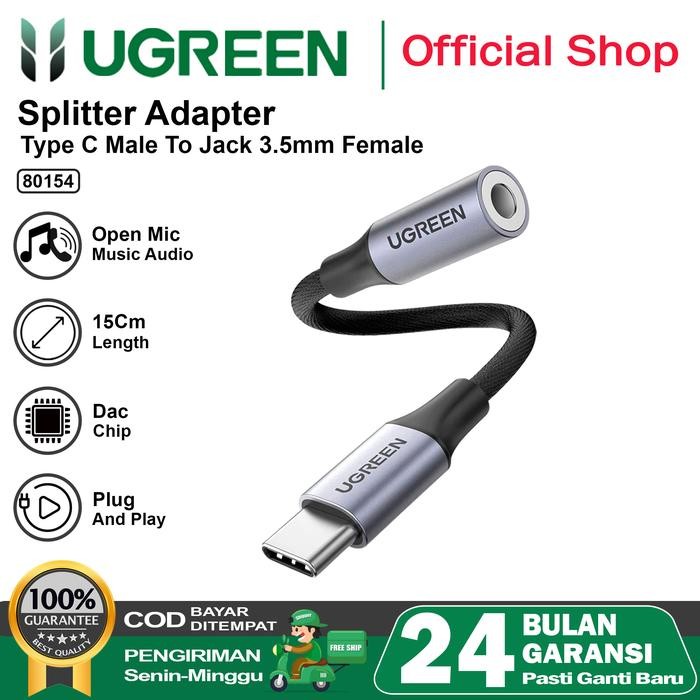 UGREEN Converter Splitter DAC Type C เป็นแจ็ค 3.5 มม. + การโทรด้วยเสียงการชาร์จ Type C