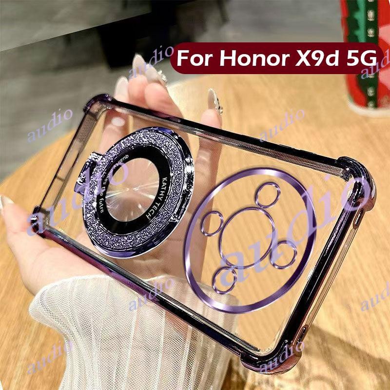 Honor X9d 5Gสี่มุมชุบGlitterโปร่งใสเคสโทรศัพท์สําหรับHONOR X9d X9D HonorX9d 5Gกันกระแทกซิลิโคนนุ่มปก