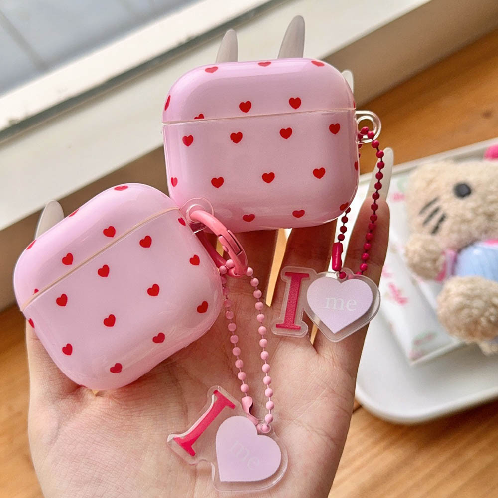 เคสหูฟังสําหรับ AirPods Pro3 2025 Pink Love Hearts ฝาครอบป้องกันพร้อมพวงกุญแจสําหรับ AirPods 2 3 4 Pro 2nd 3rd Soft Girl Case