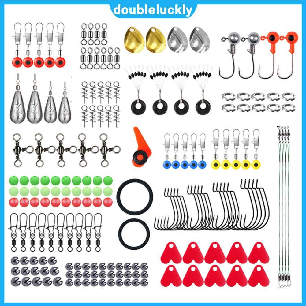 187PCS เครื่องมือตกปลา ชุดอุปกรณ์ครบเซต พร้อมตะขอ จิ๊ก sinker และ snaps
