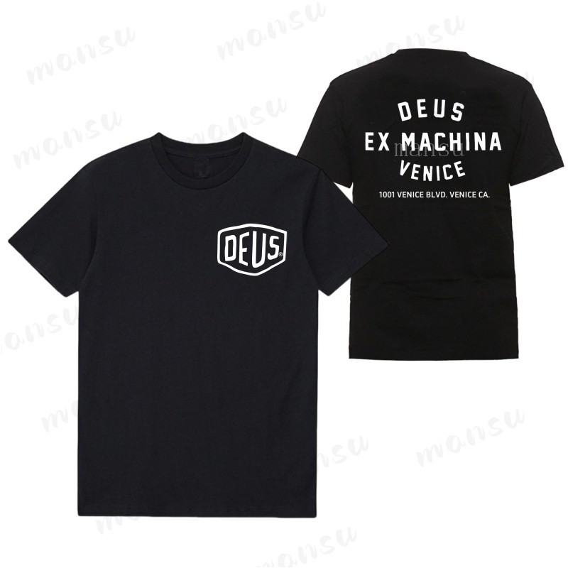 DEUS EX MACHINA ลายตัวอักษรคลาสสิก แขนสั้น สไตล์ผู้ชาย สำหรับสวมใส่กลางแจ้งและขี่จักรยาน เสื้อยืดผ้าฝ้าย 100%