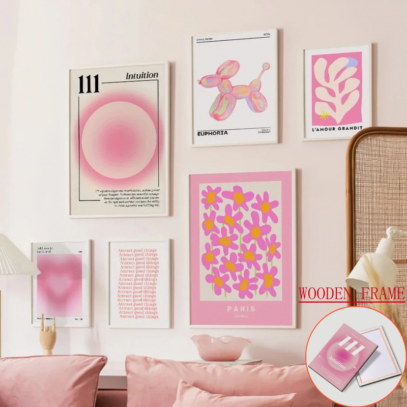 (พร้อมกรอบ) โปสเตอร์ตัวเลขสีชมพู Modern Nordic Angel Numbers สำหรับตกแต่งห้องนอนและนั่งเล่น