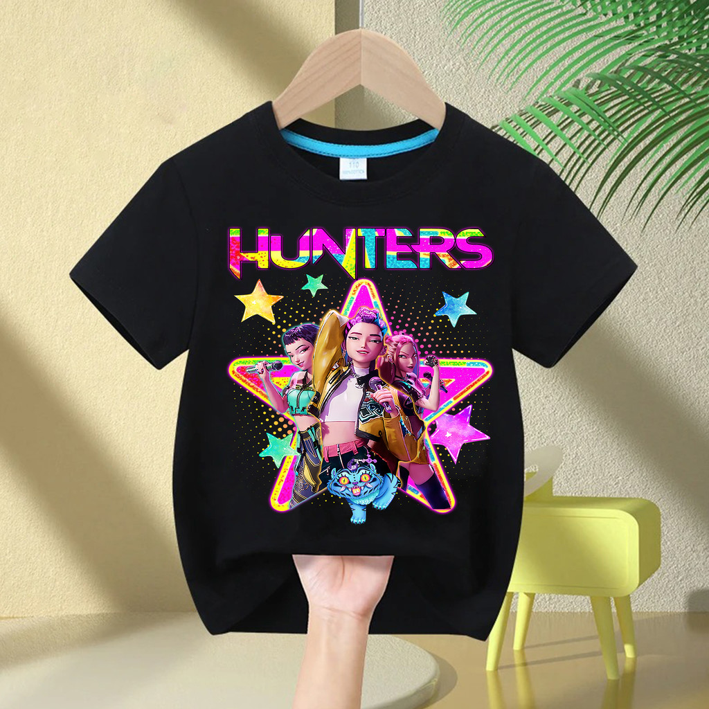 เสื้อยืดเด็กน่ารัก K-pop Demon Hunters พร้อมภาพอนิเมะ สไตล์แขนสั้น สำหรับฤดูร้อน