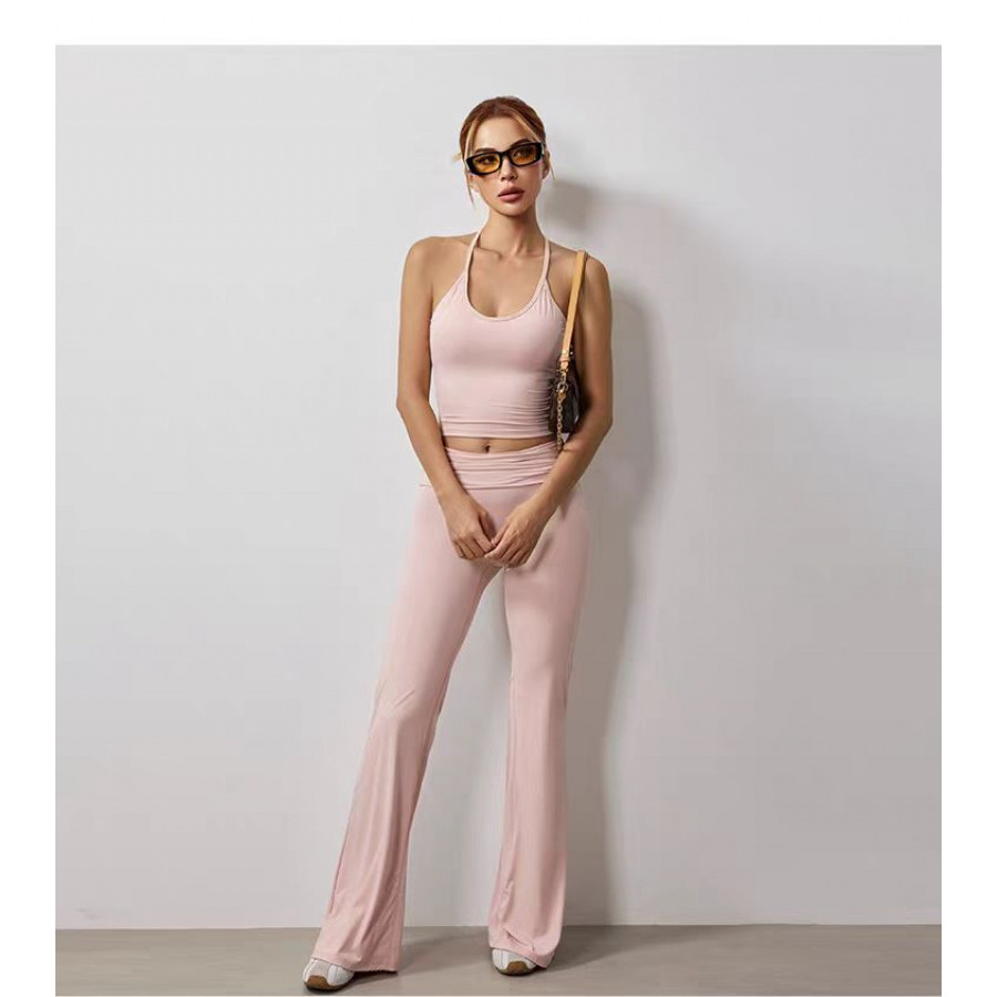 ชุดโยคะ  Halteredrawstringพร้อมเบาะและกางเกงขา.getLongที่มีฟังก์ชันลิฟติงและแฟลร์ - รูปที่ 7