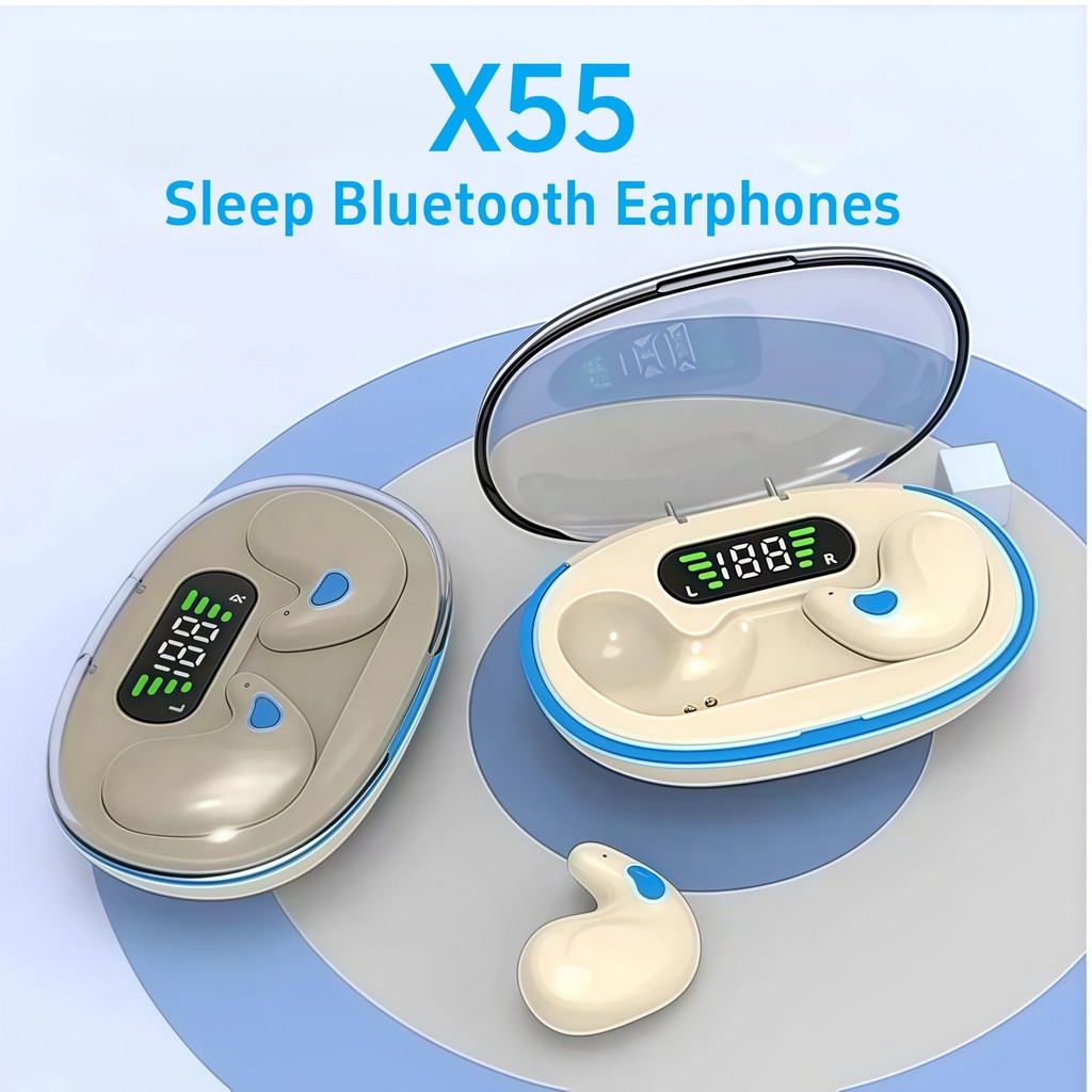 หูฟังบลูทูธไร้สาย โปร่งแสง X55 หูฟังนอนหลับบางเฉียบและน้ําหนักเบาหน้าจอแสดงผลพลังงานอัจฉริยะรองรับการโทร