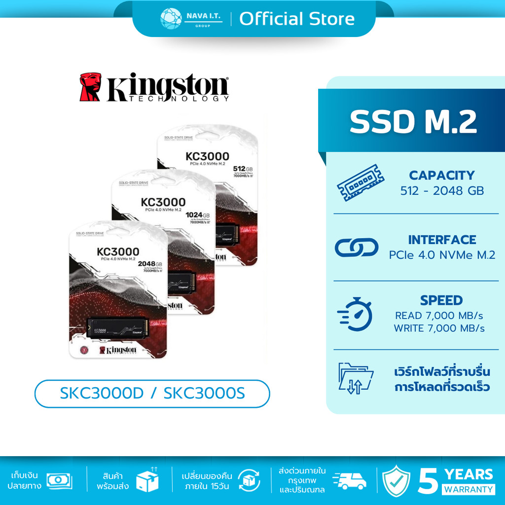 🛵มีส่งด่วน💨  KINGSTON KC3000 SKC3000S/512GB /1024GB SKC3000D/2048G /4096GB PCIE 4/NVME M.2 2280 ประก