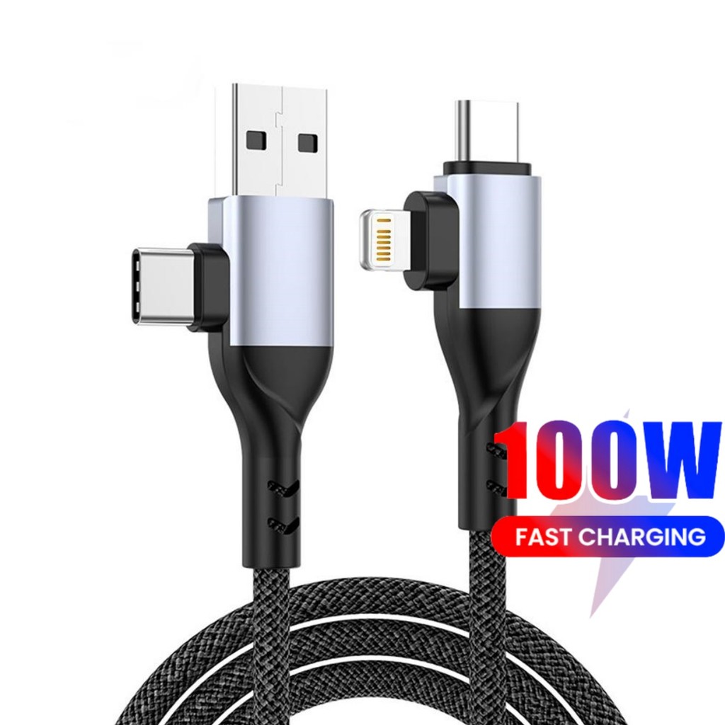 4 in 1 สาย USB 100W สายชาร์จเร็วสําหรับ Samsung Xiaomi โทรศัพท์มือถือสายชาร์จข้อมูลอย่างรวดเร็ว