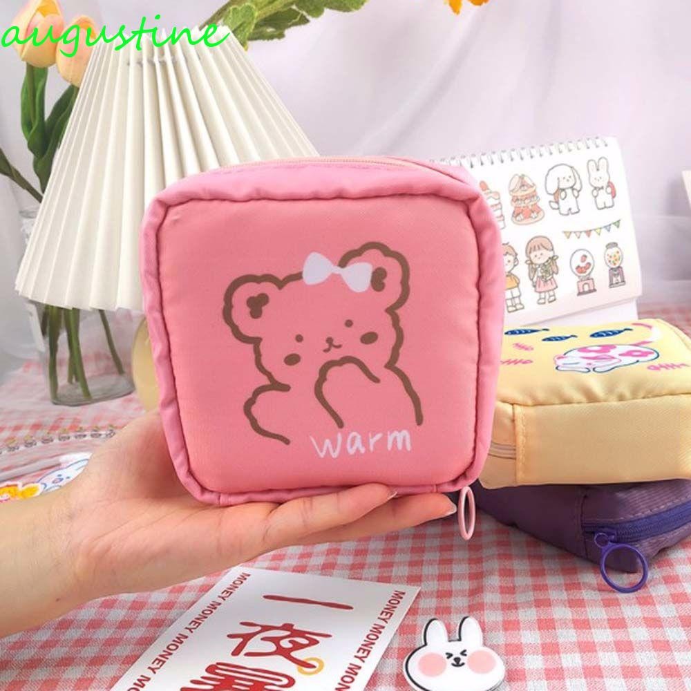 AUGUSTINE กระเป๋าเครื่องสําอางน่ารักเกาหลีผ้าอนามัยเก็บลายการ์ตูนน่ารักไดโนเสาร์แมวกระเป๋าใส่เหรียญก