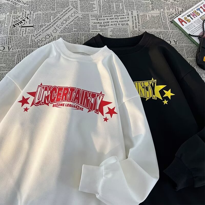 ผู้ชายพิมพ์สไตล์ใหม่ฤดูใบไม้ร่วงฤดูหนาว All-Match ใหม่ Street สวมใส่ Hoodless หลวม 23 Casual 2025new