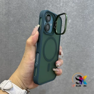 วงเล็บแม่เหล็ก สีน้ําเงินเข้ม โลหะพื้นผิวเปลือกแข็งฝ้าเข้ากันได้กับ iPhone 17 16 15 14 13 12 11 Pro Max Plus 17Air ปลอก Matte Starry Orange เคสป้องกันโทรศัพท์